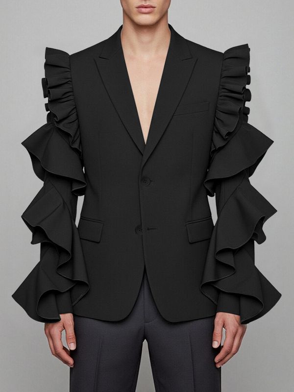 Men's Solid Color Ruffle Patchwork Casual Blazer SKUL40288