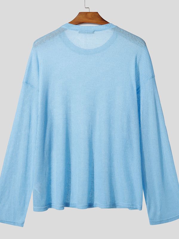 Men's Semi-Sheer Textured Long Sleeve T Shirt SKUL41409
