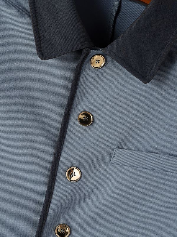 Men's Smart Chic Art Exhibition Contrast Collar Piped Trim Five-Button Cropped Jacket SKUL85504