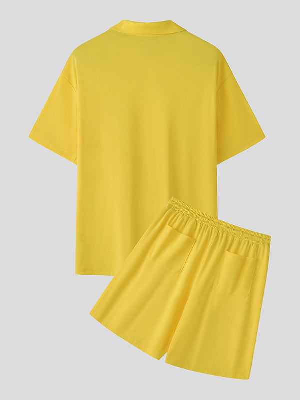 Mens Solid Color Short-Sleeve Two Pieces Outfit SKUL08491