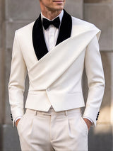 [Pre-order] Men's Avant-Garde Luxury Evening Gala Shawl Lapel Asymmetric Drape Cropped Blazer SKUL89162