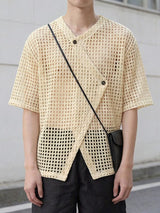 Men's Asymmetric Sheer Mesh Short Sleeve Shirt SKUL60239