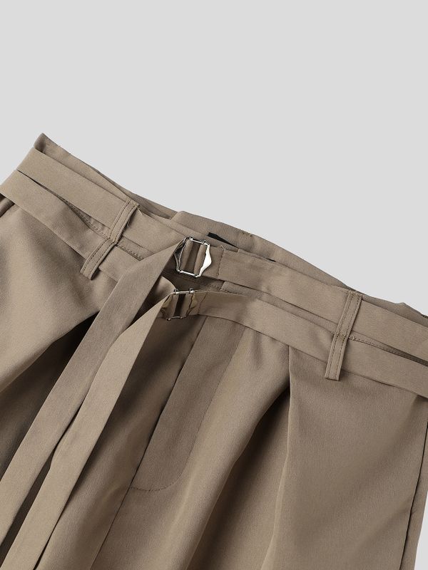 Men's Avant-Garde Double D-Ring Strap Pleated Maxi Wide-Leg Pant SKUL71389
