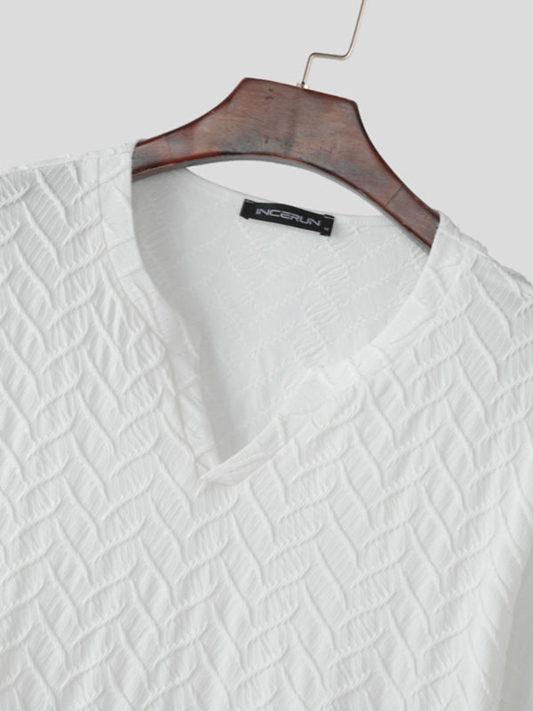 Men's Solid Color Textured Short Sleeve T-Shirt SKUL11913