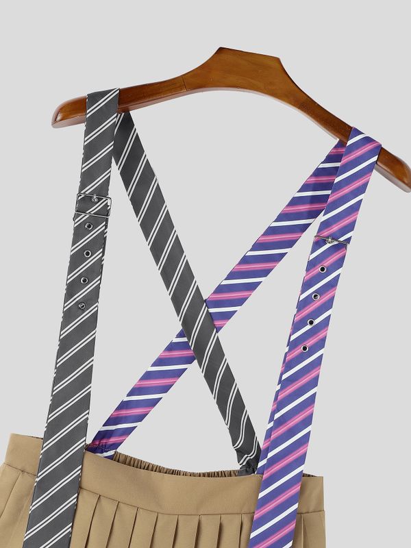 Men's Avant-Garde Asymmetric Stripe Tie Suspenders Plated Overall SKUL63025