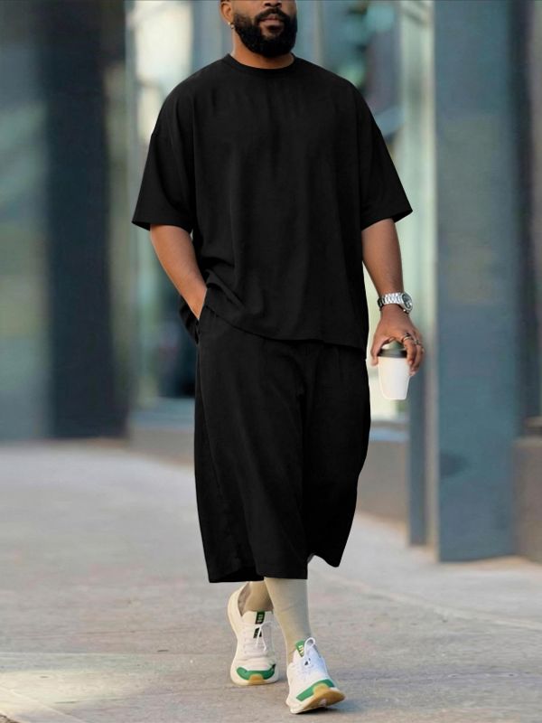 Men's Casual High Street Cityboy Oversized Solid Two Pieces Outfit SKUL71295