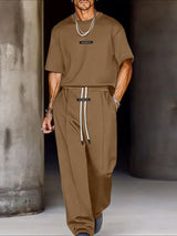 Men's Solid Color Casual Loose Two Pieces Outfit SKUL48626