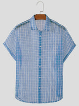 Mens Sexy Sheer Checkered Short Sleeve Shirt SKUK70307