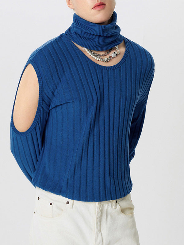 Mens Solid Color Deconstructed Textured Sweater SKUK72500