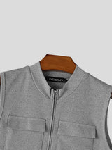Men's Vintage Casual Half-Zip Knit Fitted Muscle Cargo Tank SKUL69703