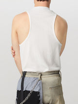 Mens Metal Hole Half-Collar Texture Tank Vest SKUK09326