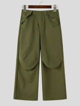 Men's Avant-Garde High Street Curved Flap Overlay Rivet Detail Baggy Floor Length Wide Leg Pant SKUL81732