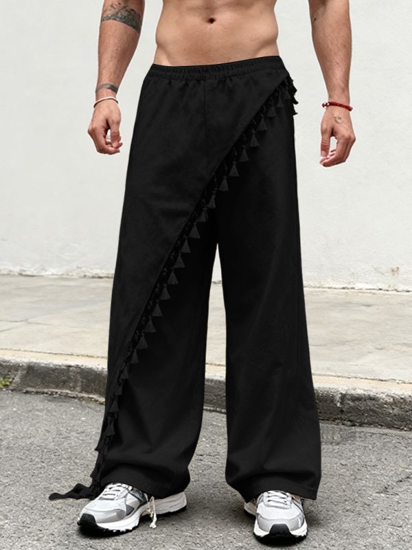 Men's Deconstructed Panel Tassel Patchwork Long Pant SKUL43982