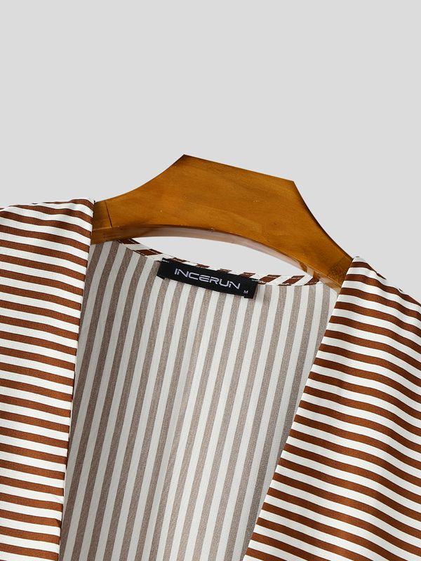 Men's Striped Asymmetrical Placket Long Sleeve Cardigan SKUL40324