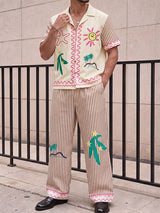 Men's Resort meets Playful Beach Illustration Striped Two Pieces Outfit SKUL71370