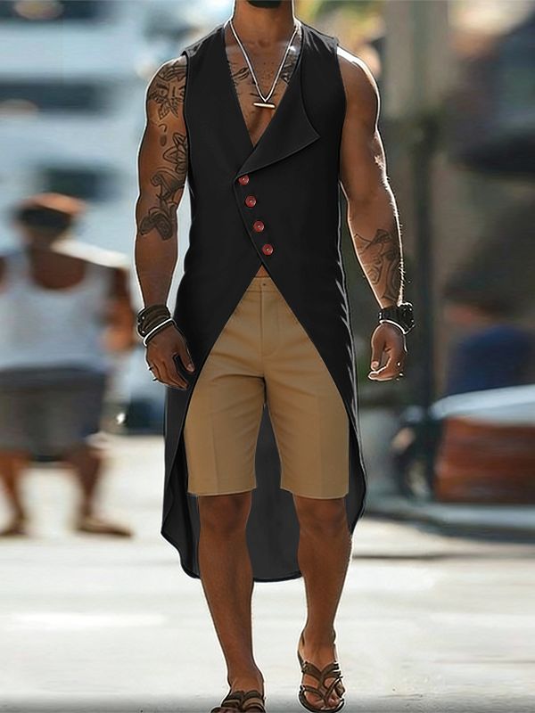 Men's Solid Color Asymmetric Button Tank SKUL58516