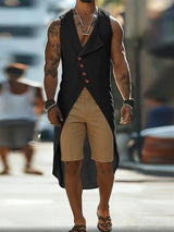Men's Solid Color Asymmetric Button Tank SKUL58516