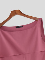 Men's Solid Color Ribbon Flap Off Shoulder Tank SKUL42647