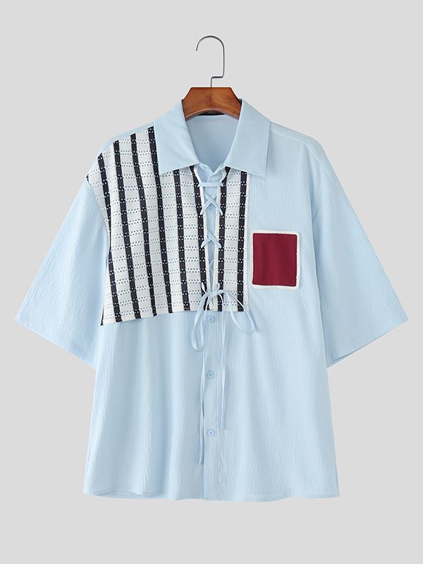 Men's Color Block Patchwork Half Sleeve Shirt SKUL39388