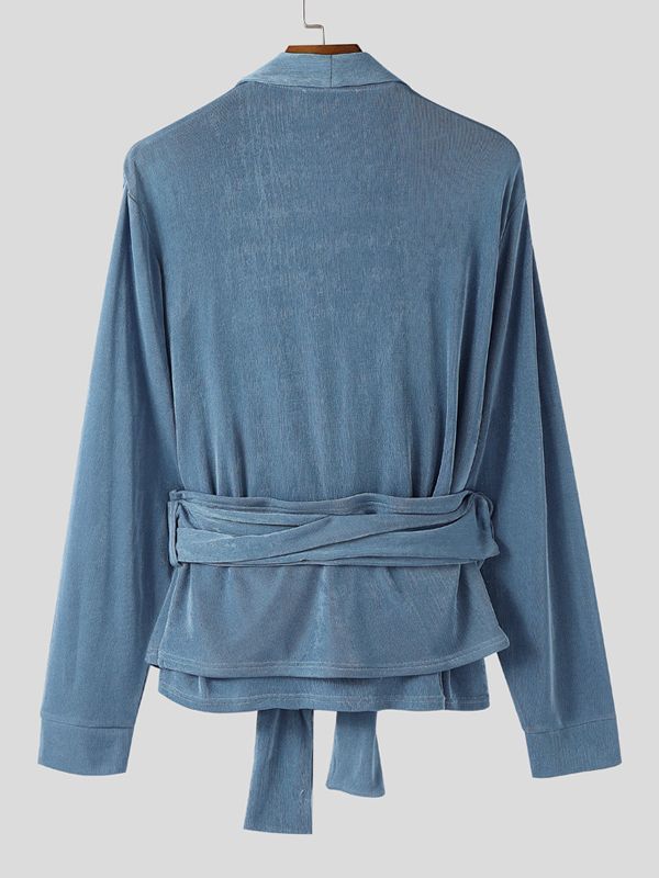 Men's Asymmetrical Placket Lace Up Cinched Waist Long Sleeve Shirt SKUL44020