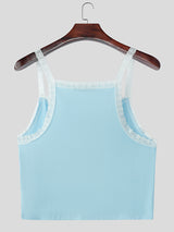 Mens Lace Color-Block Patchwork Cropped Tank SKUL17980