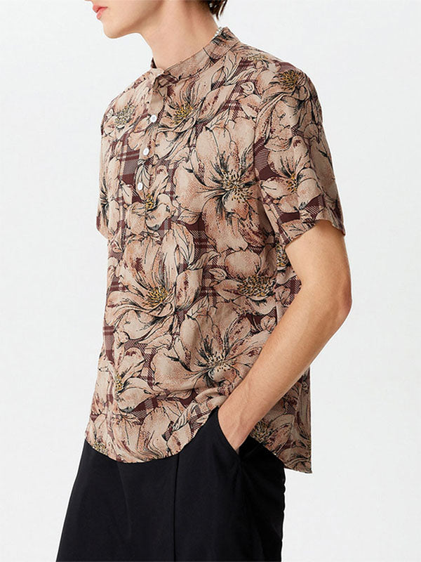 Mens Floral Cotton Linen Shirts SKUF47184