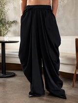 Men's Avant-Garde Pinstripe Deep-Pleated Lantern Silhouette Drop-Crotch Pant SKUL79741