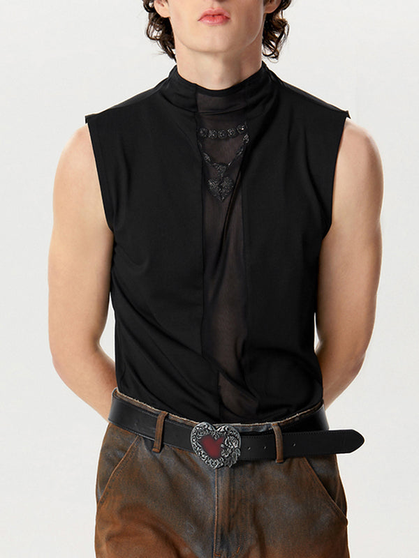 Mens Patchwork Cutout See Through Sleeveless Vest SKUK48116