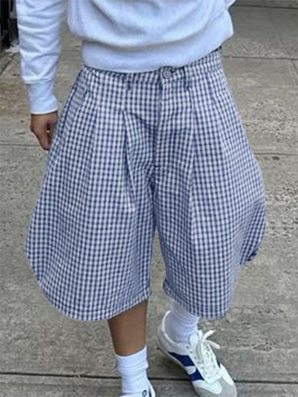 Mens Plaid Wide Leg Casual Short SKUL12476