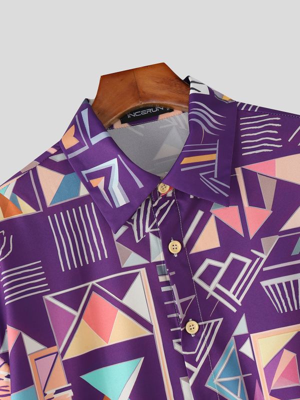 Men's Abstract Geometric Art Print Oversized City Boy Shirt SKUL59520