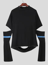 Men's Cut Out Design Contrast Color Striped Zipper Long Sleeve Sweatshirt SKUL36342
