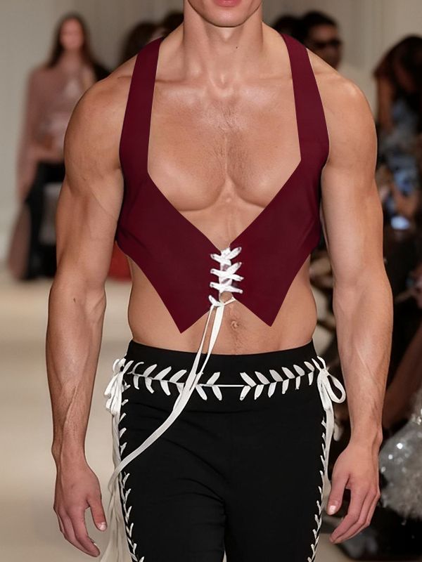 Men's Tie Contrast Color Street Style Waistcoat SKUL41263