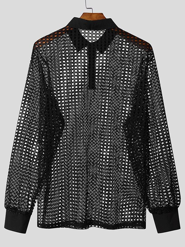 Men's Sheer Mesh Stand Collar Long Sleeve Shirt SKUL46275