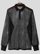 Men's Sheer Mesh Stand Collar Long Sleeve Shirt SKUL46275