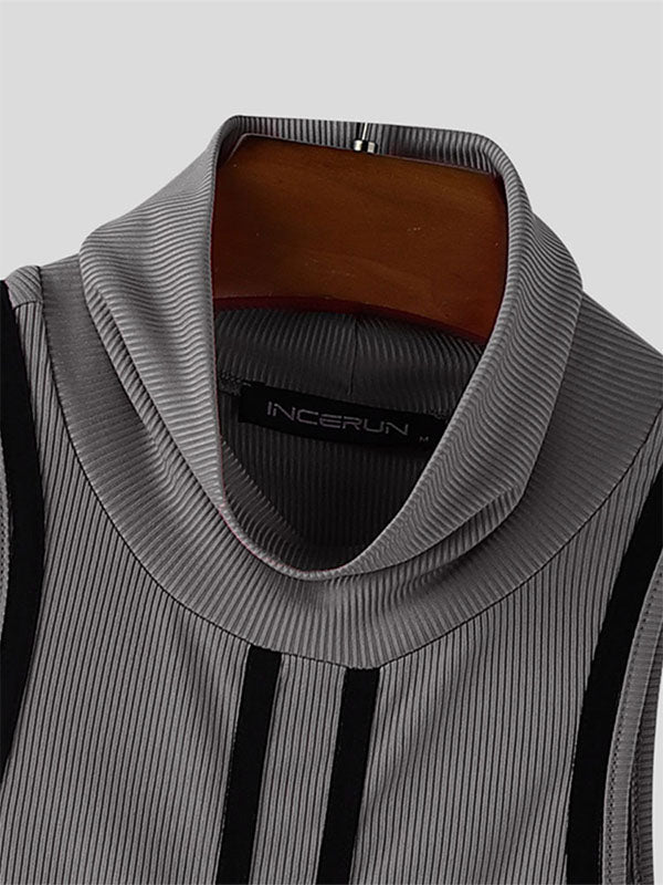 Men's Stripe Colorblock Turtleneck Tank SKUL23779