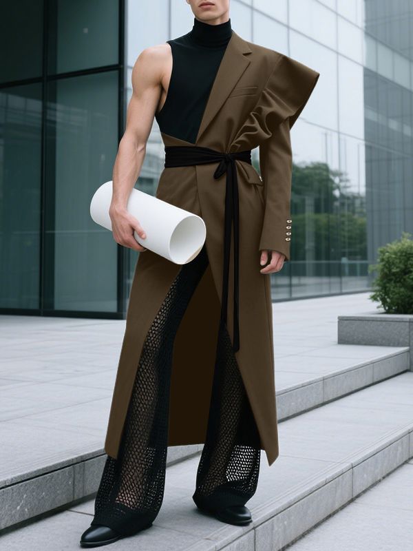 Men's Ruffle Patchwork One Shoulder Casual Blazer SKUL37244