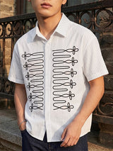 Men's High-Street Japanese Harajuku Vintage Braided Rope Print Short Sleeve Shirt SKUL69215