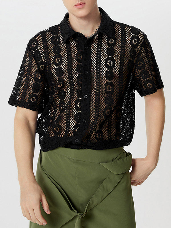 Mens Lace Cut-Out Short Sleeve Shirt SKUK65695