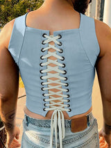 Men's Back Tie Design Knit Textured Cropped Tank SKUL57688