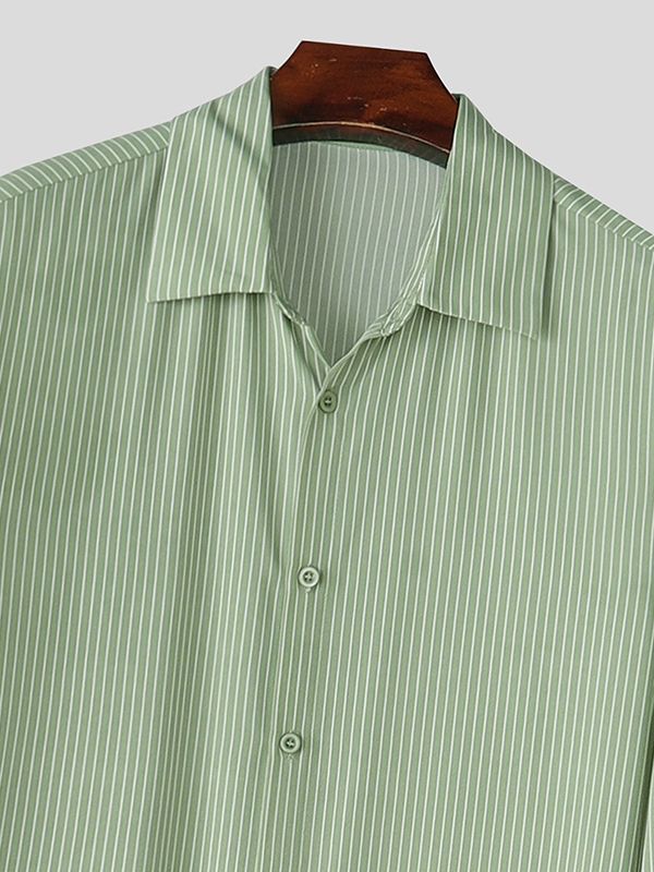 Men's Striped Long Hem Puff Sleeve Shirt SKUL40322