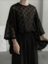 Men's Jacquard Knit Crew Neck 3/4 Length Sleeve T-Shirt SKUL39697