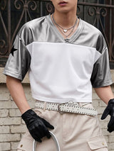 Men's American High-Street Star Graphic Mesh Patchwork Short Sleeve T-shirt SKUL70180