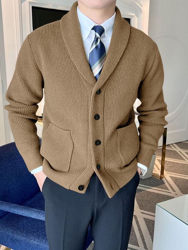 Men's Solid Knit Long Sleeve Sweater Cardigan SKUL35098