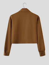 Men's Stripe Patchwork Contrast Color Cropped Short Sleeve Shirt SKUL41292