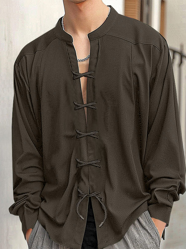 Mens Deep V Neck Long Sleeve Shirt SKUK74240