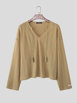 Men's Solid Color Textured Long Sleeve T-shirt SKUL50897