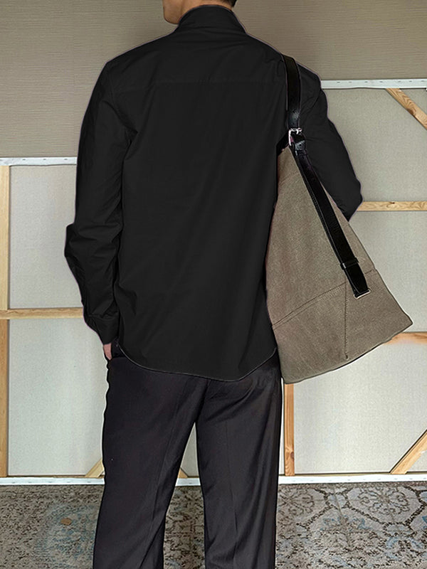 Men's Solid Bow Tie Casual Long Sleeve Shirt SKUL30777