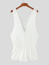 Mens Solid Color Knit Drawstring Bodysuit SKUL14194