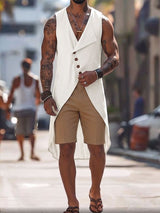 Men's Bohemian Linen Texture Asymmetrical High-Low Hem Tank SKUL75707