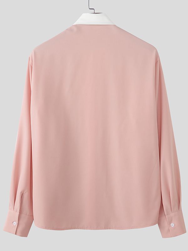 Men's Contrast Color Line Long Sleeve Shirt SKUL48853